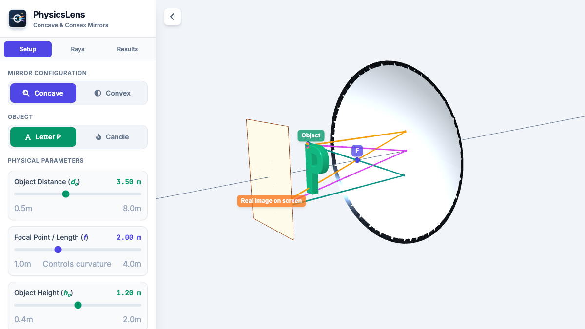 Convex and Concave Mirrors - a 3D simulation interactive preview