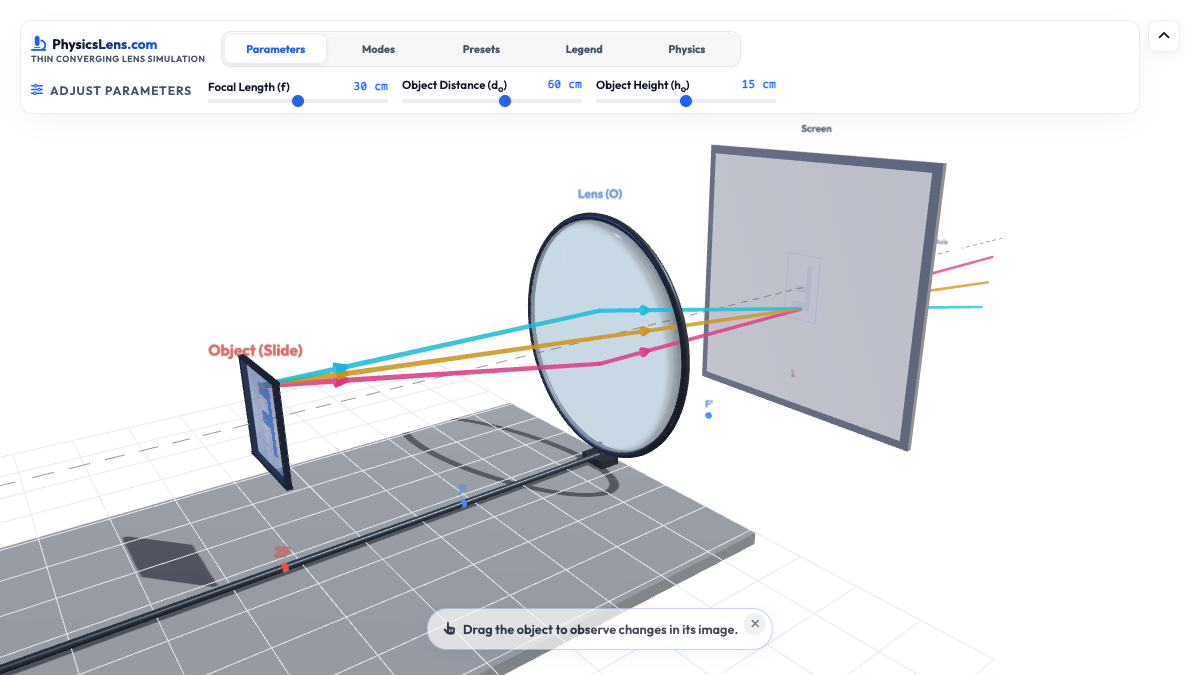 Thin Converging Lens 3D Simulation interactive preview